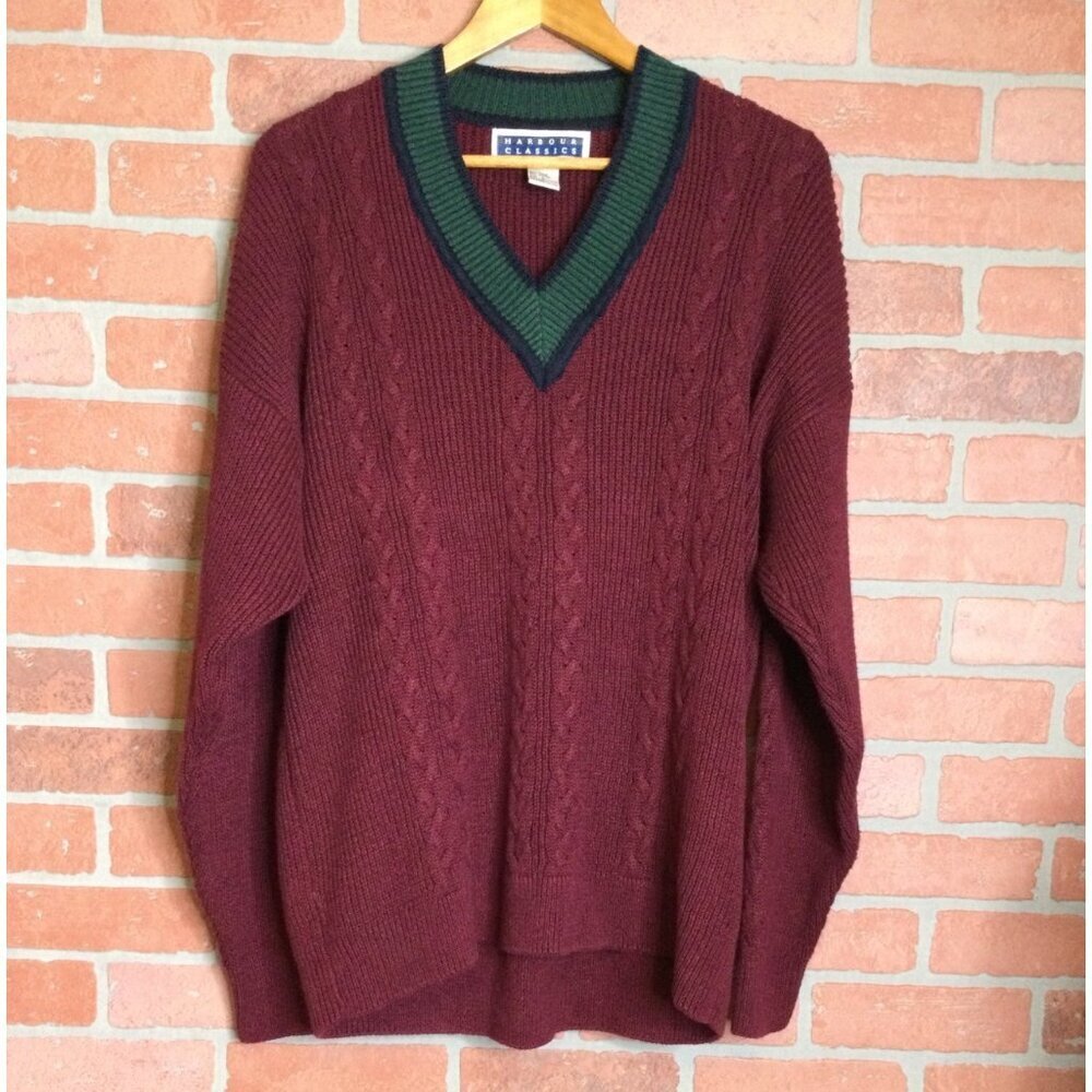 Vintage Harbour Classics Cable Knit Sweater V-Neck Size L Grandpa Old Money Ivy